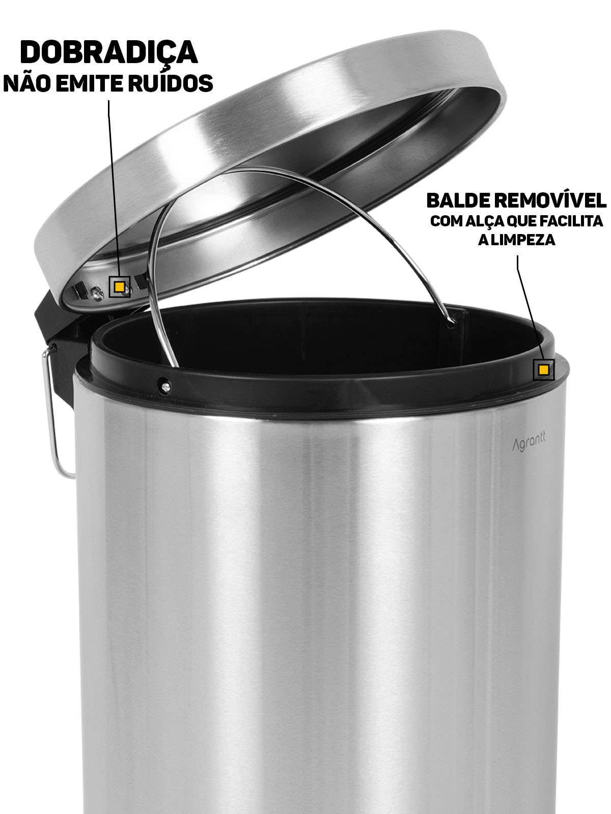 Lixeira Redonda Inox Escovado 3 Litros — imagem 3