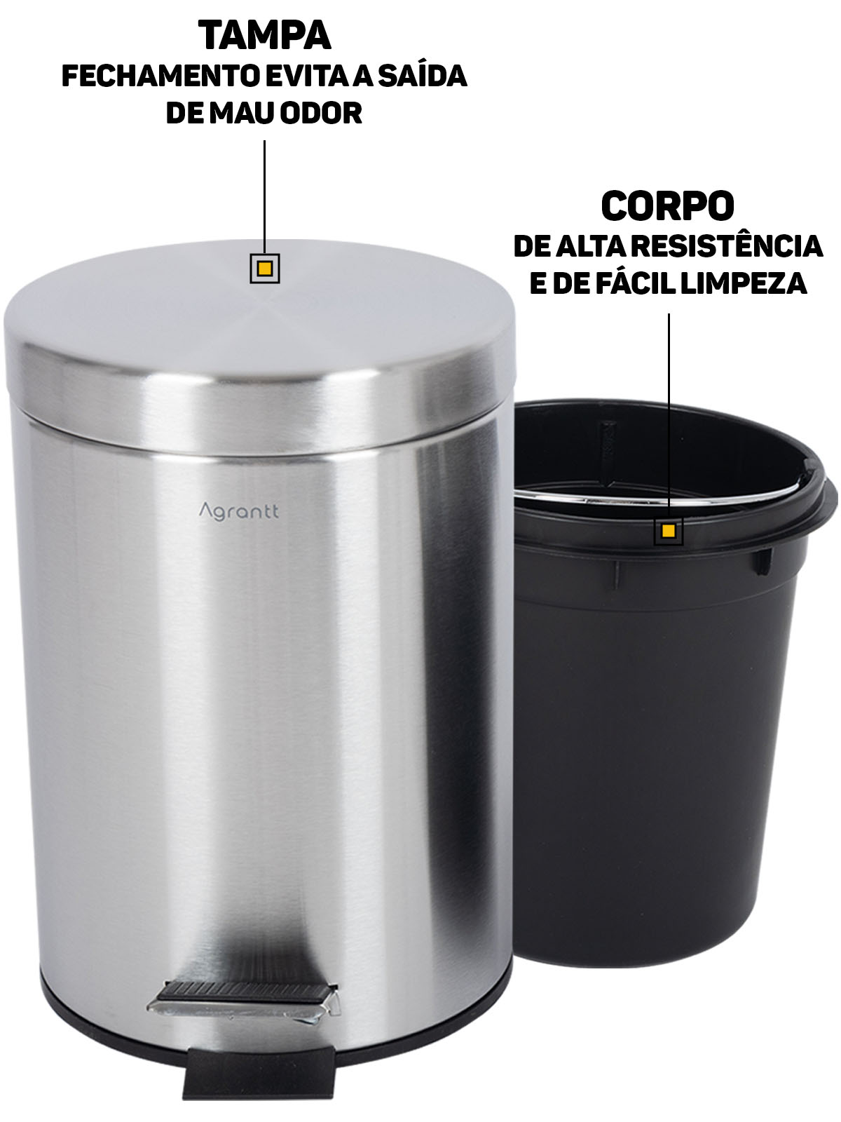 Lixeira Redonda Inox Escovado 3 Litros — imagem 2
